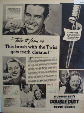 Rubbersets Double Duty Tooth Brush 1938 Ad