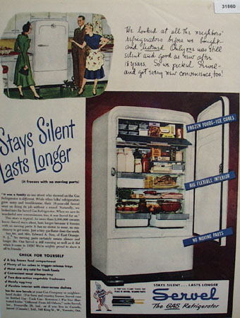 Servel Gas Refrigerator Stays Silent 1948 Ad