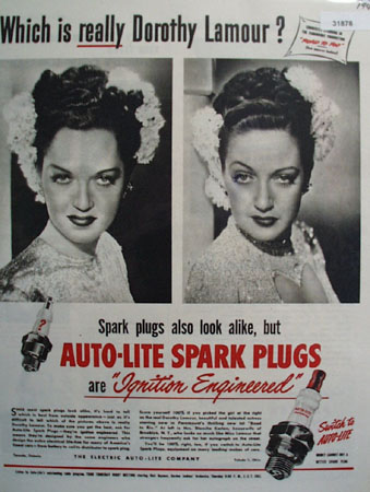 Auto Lite Spark Plugs Dorothy Lamour 1948 Ad
