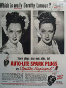 Auto Lite Spark Plugs Dorothy Lamour 1948 Ad