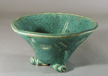 3 footed dragon fly art pottery bowl