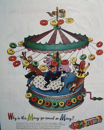 Five Flavors Life Savers Merry Go Round Ad 1946