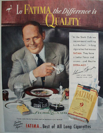 Fatima Cigarette Stork Club 1951 Ad