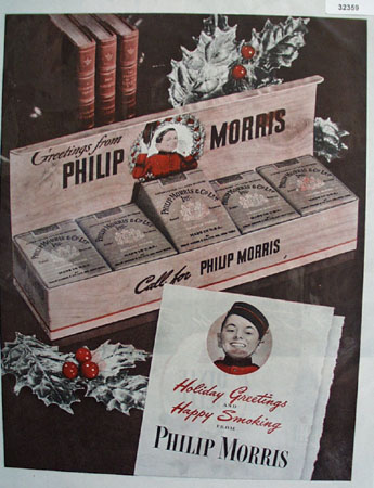 Philip Morris Cigarette Holiday Greetings 1945 Ad