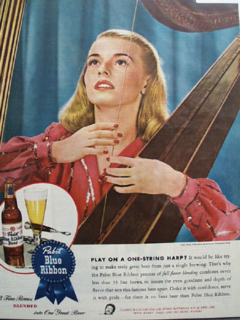 Pabst Blue Ribbon Beer Harp 1945 Ad