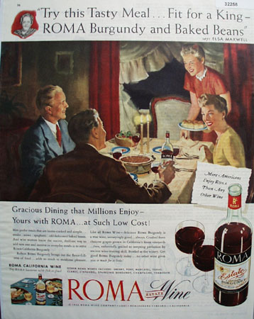 Roma Estate wine Elsa Maxwell 1946 Ad