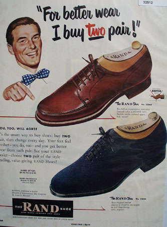 Rand Shoe Buy Two Pair 1950 Ad