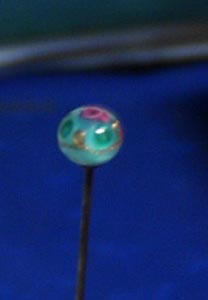 Glass Top Hat Pin with pink rose, Murano