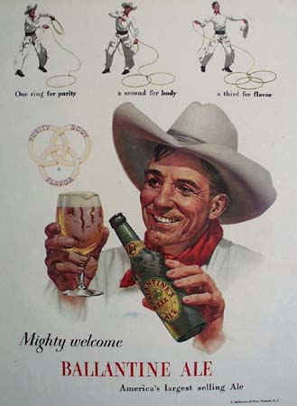 Ballantine Ale Mighty Welcome Ad 1948