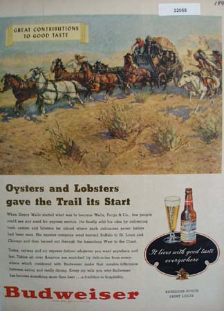 Budweiser Oysters and Lobsters Ad 1946