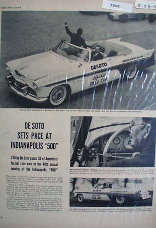 DeSoto Sets Pace Indianapolis 500 Picture 1956