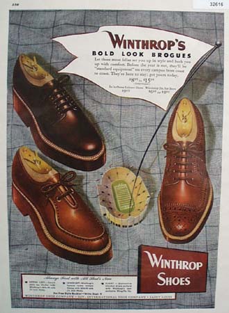 Winthrop Shoes Bold Look Brogues 1948 Ad