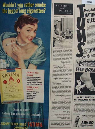 Fatima Cigarette Coast To Coast 1950 Ad