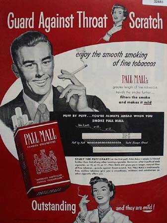 Pall Mall Cigarette Greater Length 1951 Ad