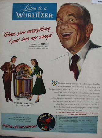 Wurlitzer Music Al Jolson 1948 Ad