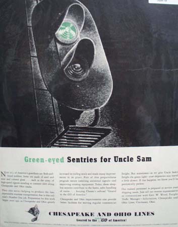 Chesapeake and Ohio Lines Green eyed Sentries 1942 Ad