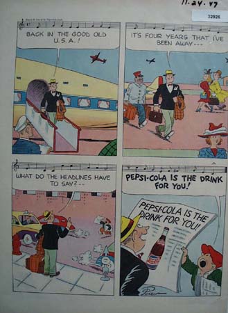 Pepsi Cola Cartoon Airplane 1947 Ad