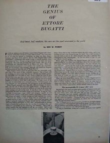 Ettore Bugatti Cars by Ken W. Purdy 1957 Article