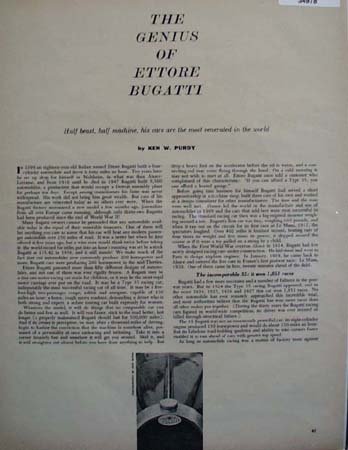 Ettore Bugatti Cars by Ken W. Purdy 1957 Article