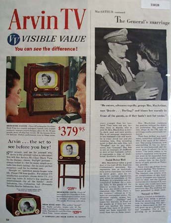 Arvin TV Visible Value 1950 Ad