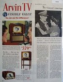 Arvin TV Visible Value 1950 Ad