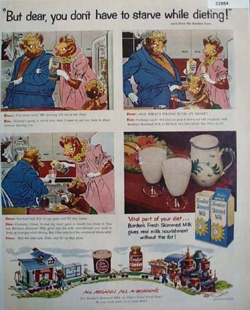 Bordens Elsie and Elmer Skimmed Milk 1955 Ad