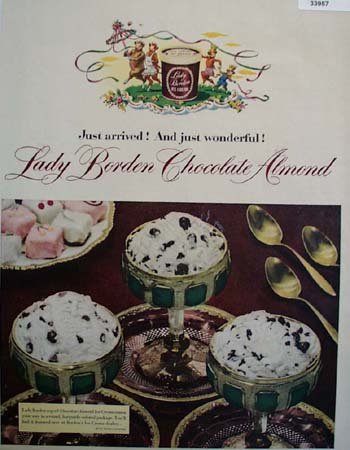 Lady Borden Chocolate Almond Ice Cream 1950 Ad