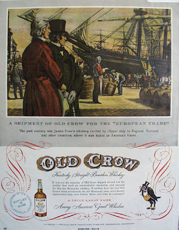 Old Crow Whiskey Clipper Ship 1953 Ad