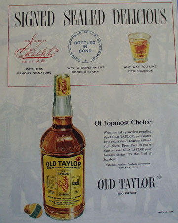 Old Taylor 100 Proof Whiskey 1950