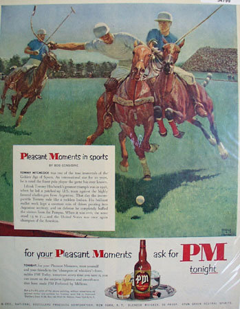 PM Whiskey Pleasant Moments In Sports 1951 Ad