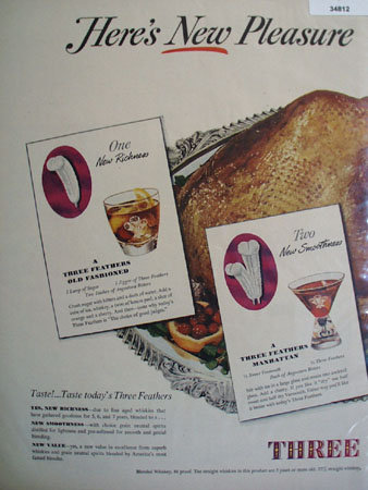 Three Feathers Three Drinks Recipes 1948 Ad