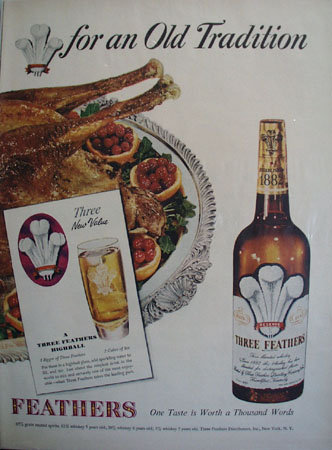 Three Feathers Three Drinks Recipes 1948 Ad