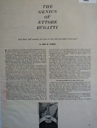 Ettore Bugatti Ken W. Purdy 1957 Article