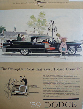 59 Dodge With Swing Out Seat 1958 Ad.