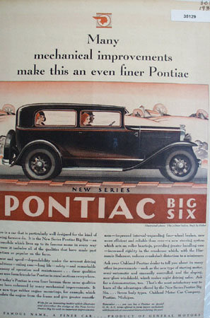 Pontiac New Series Big Six Car 1930 Ad