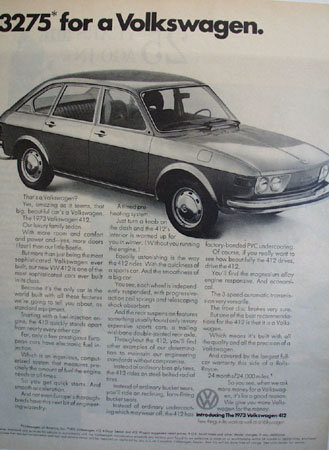 Volkswagen 412 Luxury Family Sedan 1972 Ad