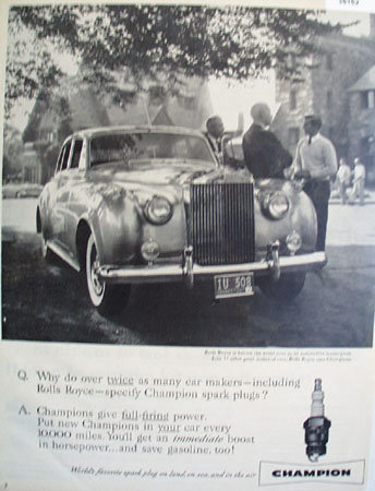 Champion Spark Plug Rolls Royce 1958 Ad