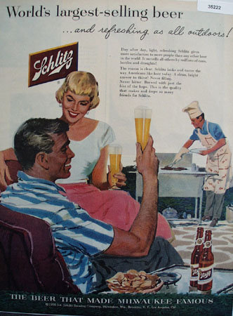 Schlitz Beer Refreshing as All Outdoors 1956 Ad