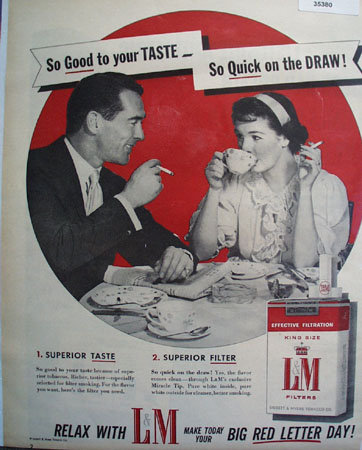 L And M King Size Cigarettes 1956 Ad