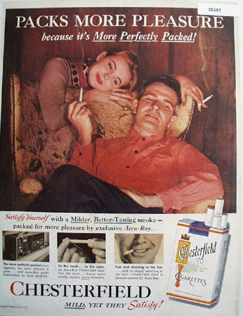 Chesterfield Satisfying Cigarettes 1956 Ad