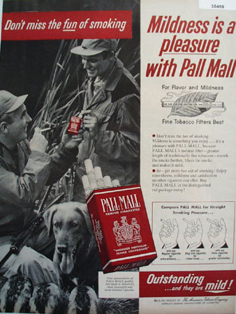 Pall Mall Cigarette Hunting Scene 1956 Ad
