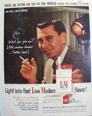 L and M Cigarette Jack Webb 1958 Ad
