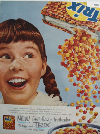 Trix Fruit Flavor Happy Cereal 1956 Ad
