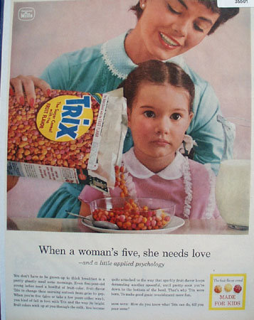 Trix Cereal Made for Kids 1957 Ad