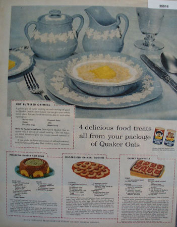 Quaker And Mothers One Minute Oats 1956 Ad.