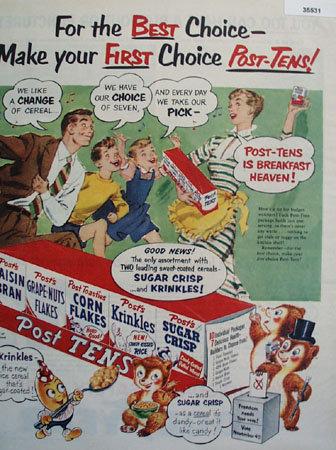 General Foods Post Tens Cereal 1952 Ad