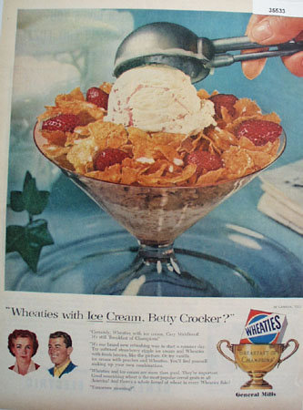 Wheaties Cereal With Ice Cream 1956 Ad