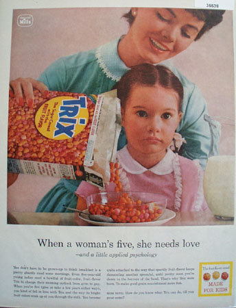 Trix Fruit Flavor Cereal Made for Kids 1958 Ad