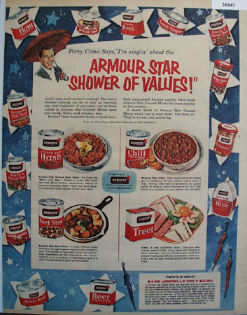 Armour Star Perry Como 1956 Ad