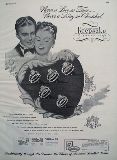 Keepsake Diamond Couple Behind Heart Ad 1947